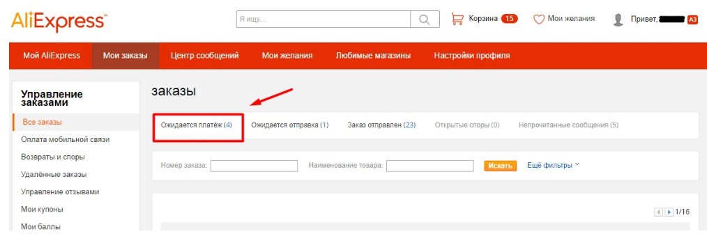 Ожидает оплату