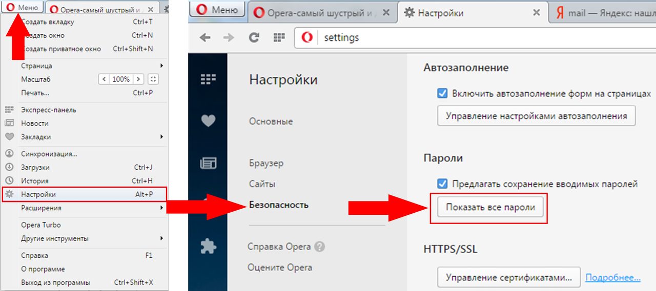Посмотреть пароли в опере