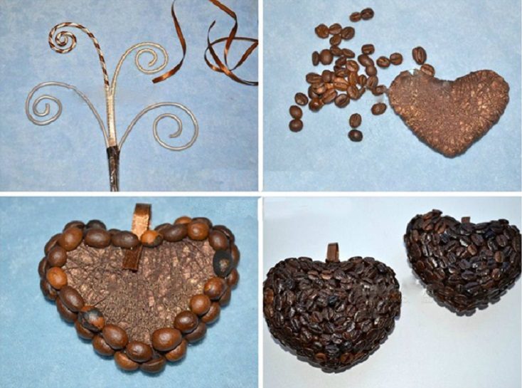 Картина из кофейных зерен - сердечко
