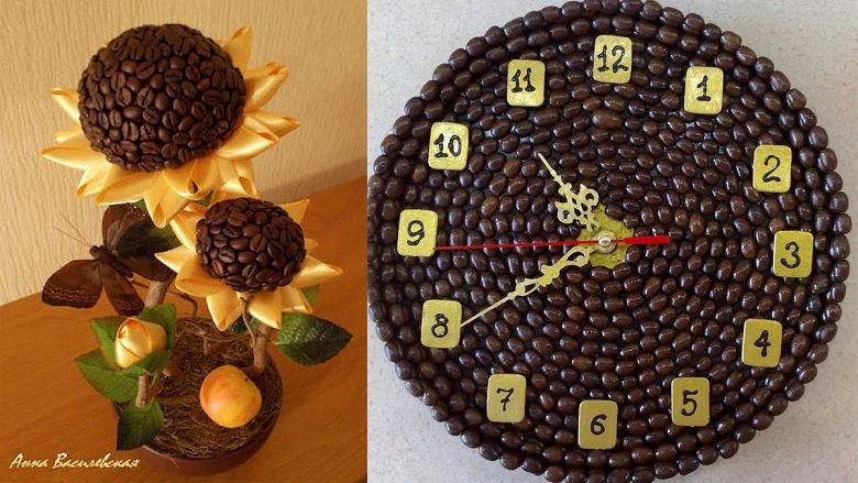 Картина из кофейных зерен - часы