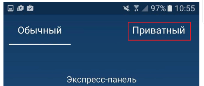 Выберите приватный режим