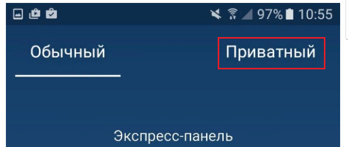 Выберите приватный режим