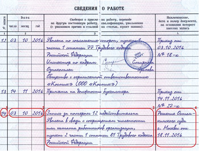 Исправления в трудовой