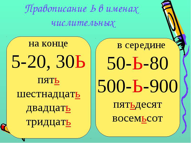 Мягкий знак в числительных