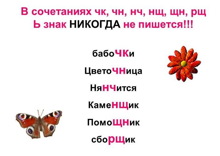 Сочетания, что пишутся без мягкого знака