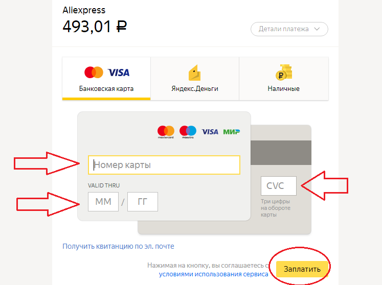 Введите данные и кликните на «заплатить»