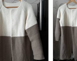 Как связать женский кардиган спицами платочной вязкой?
