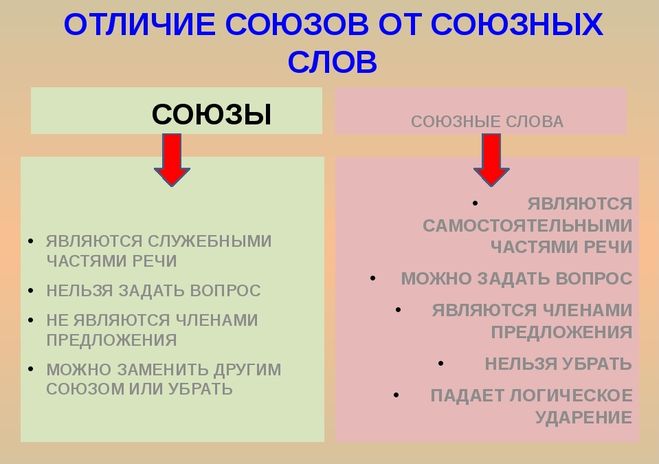 Отличие союзов и союзных слов