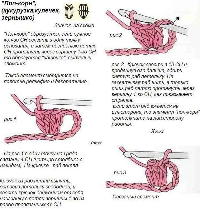 Как вязать крючком рисунок - кукурузка?