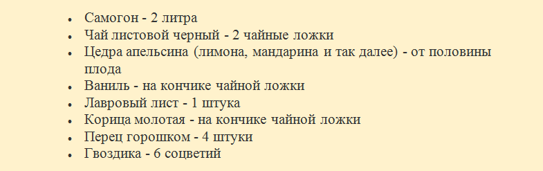 Составляющие ингредиенты для «коньяка»