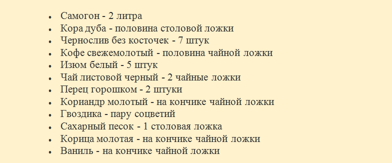 Составляющие ингредиенты для «коньяка»