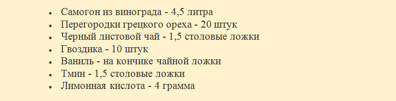 Составляющие ингредиенты для «коньяка»