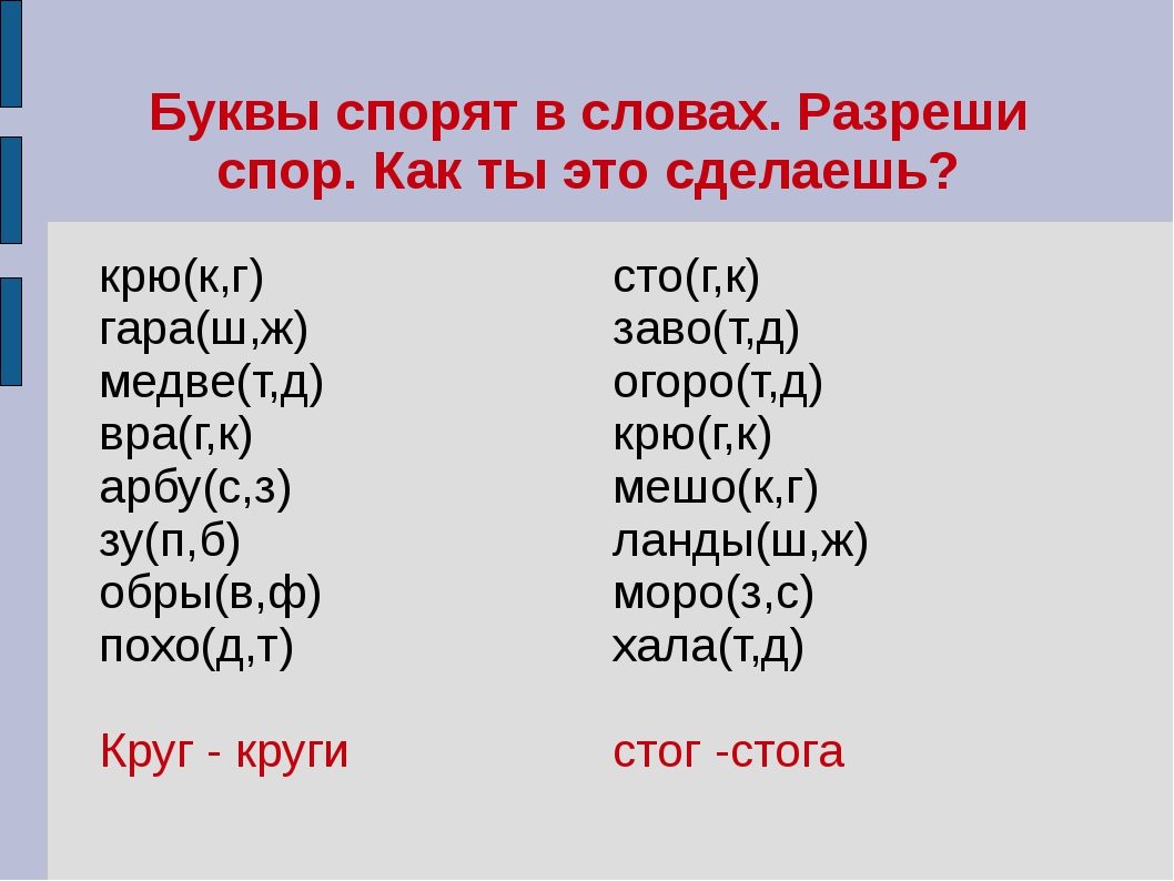 Упражнение для закрепления тематики: парных глухих, звонких согласных