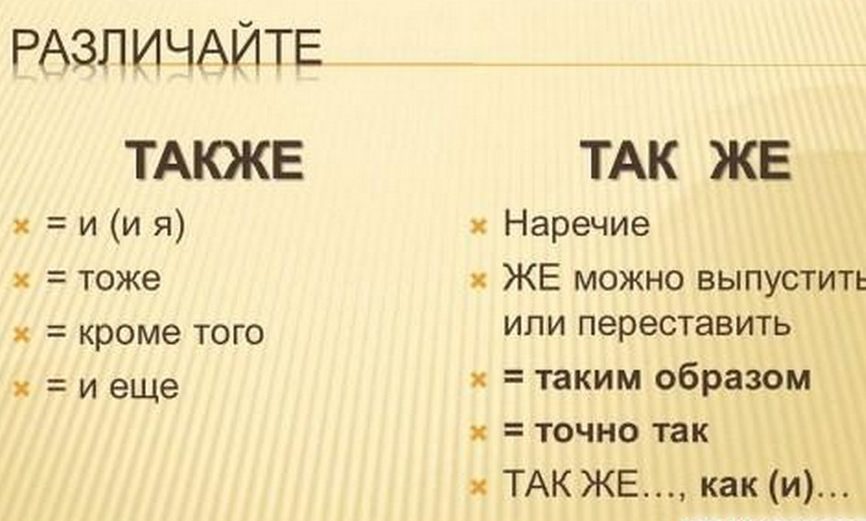 Различия в написании также и так же