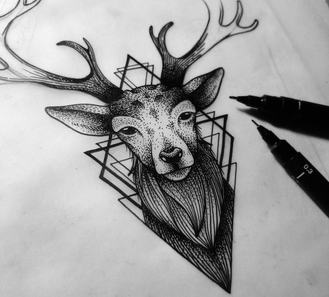 Интересный рисунок-эскиз с оленем и треугольником