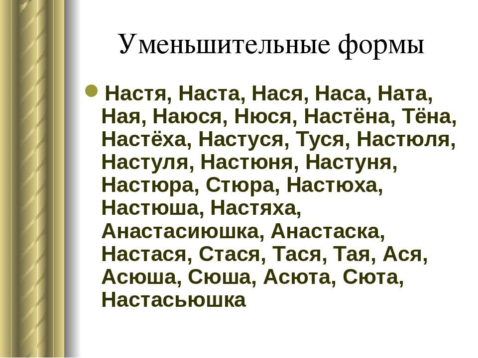 Уменьшительные формы имени настя