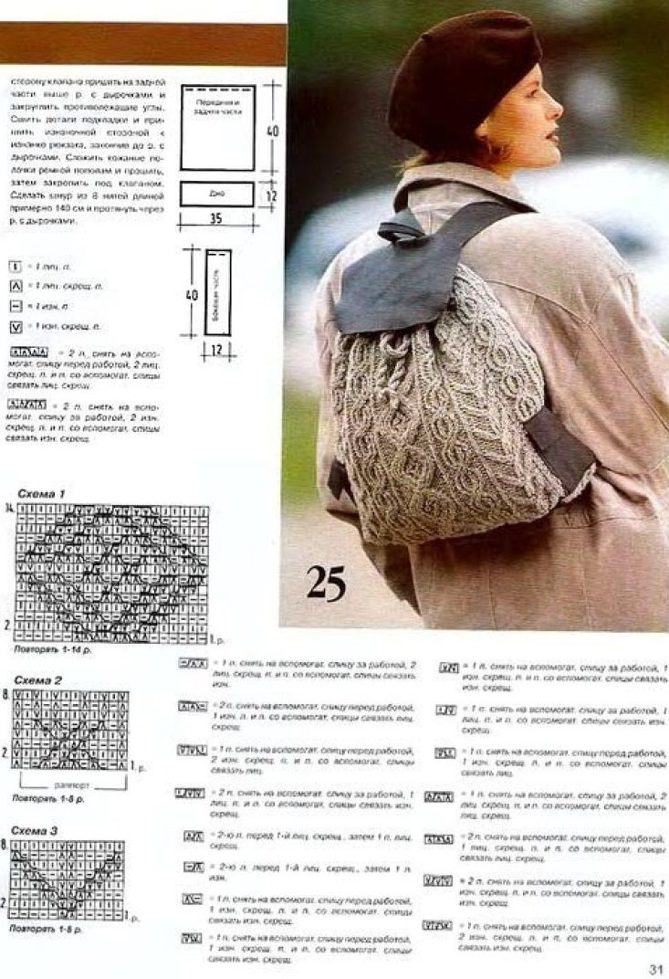 Схема вязания женского рюкзака