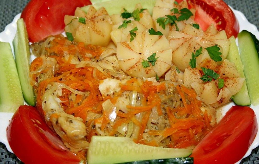 Картофель с морепродуктами