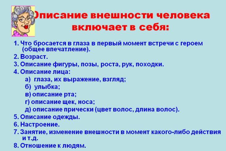 «описание внешности русского человека» — как составить план?