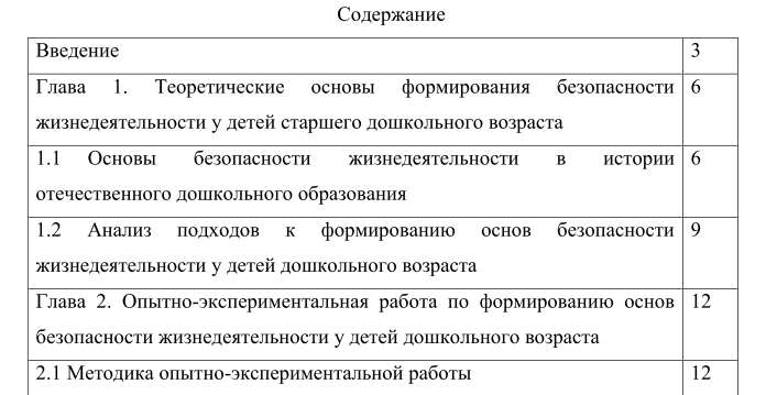 Оглавление ворд в виде таблицы