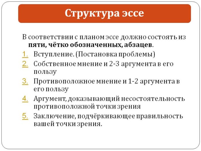 План эссе