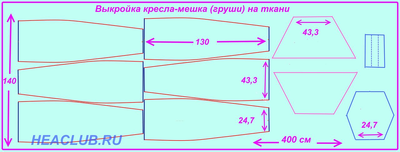 Выкройка кресла-мешка, как ее разложить на ткани