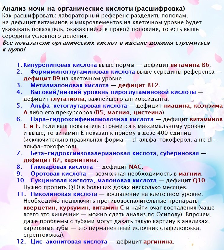 Расшифровка анализа на органические кислоты