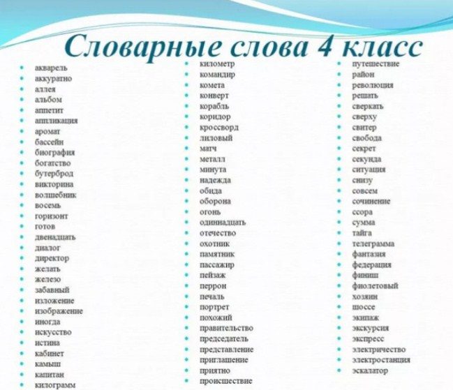 Словарные слова 4 класс