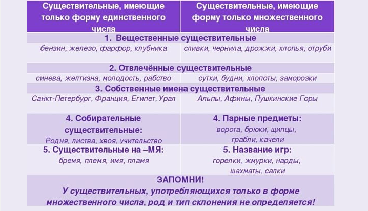 Единственное и множественное число имен существительных
