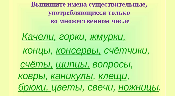 Существительные, которые употребляются только во множественном числе