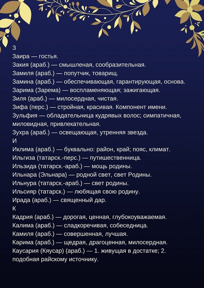 Мусульманские имена на з, и, к