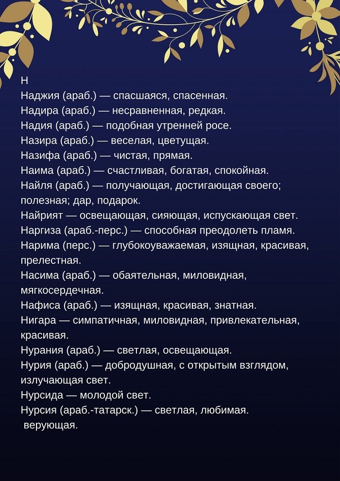 Мусульманские имена на н