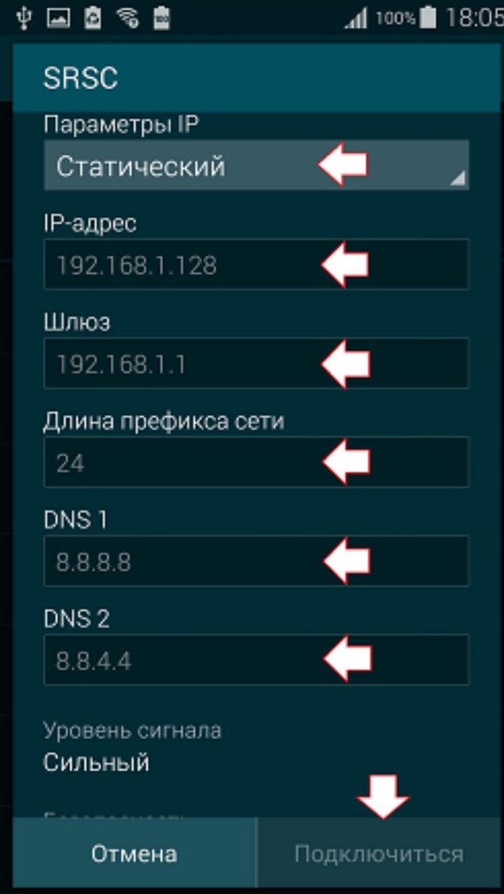 Параметры сети