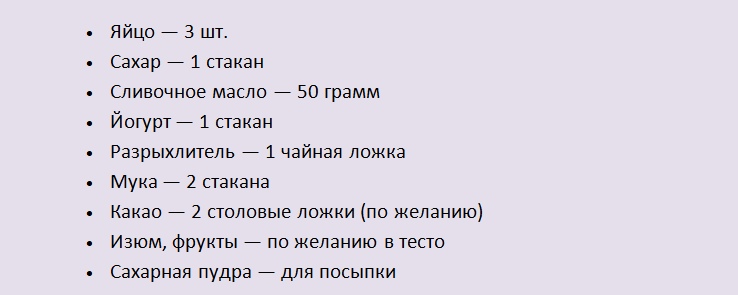 Продукты для кексов