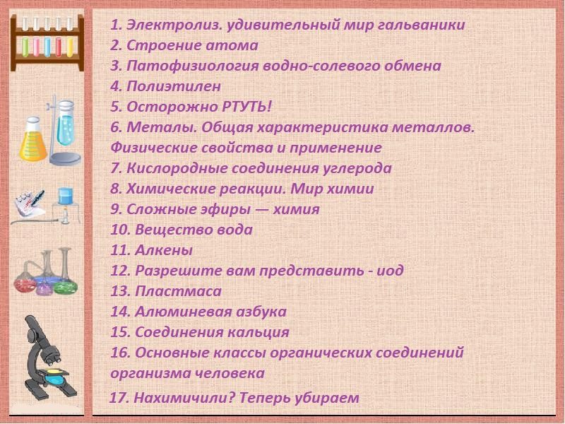 Интересные темы для презентаций по химии в школу