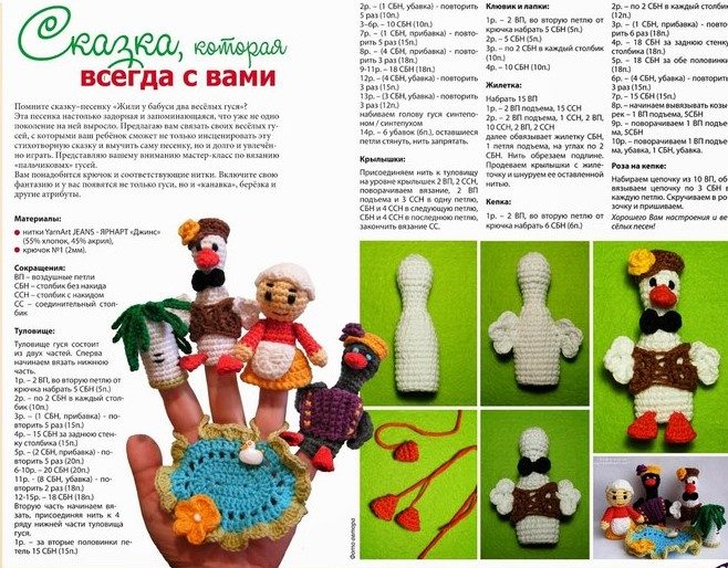 Как связать крючком гусят и бабушку для пальчикового театра?