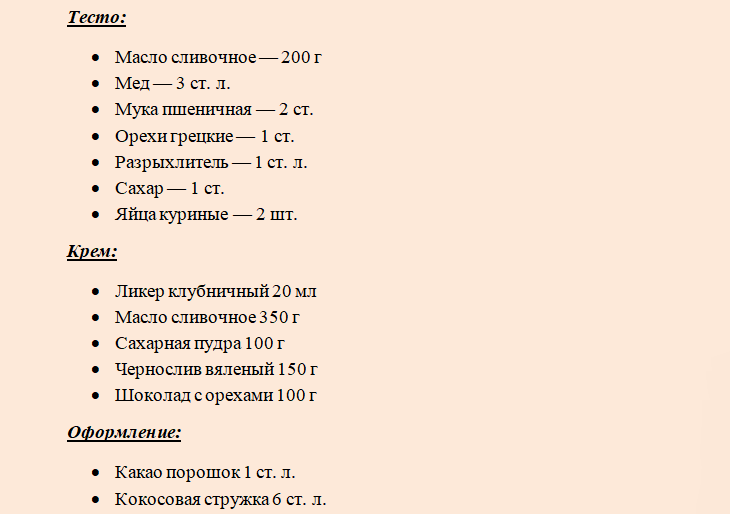 Понадобятся такие продукты для торта