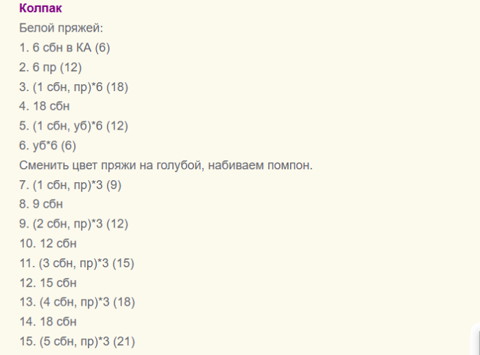 Описание вязания