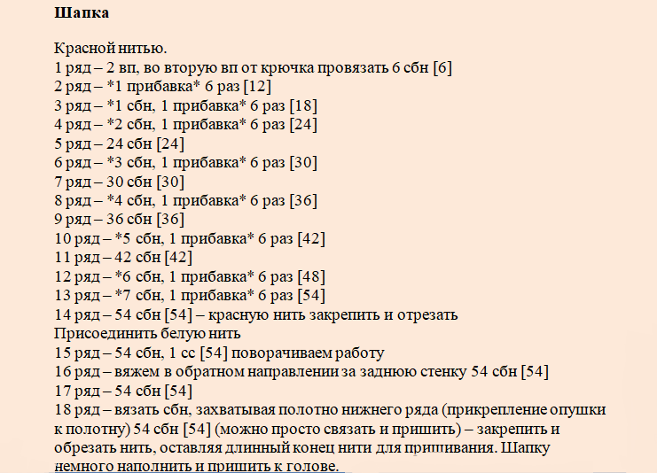 Описание к вязанию