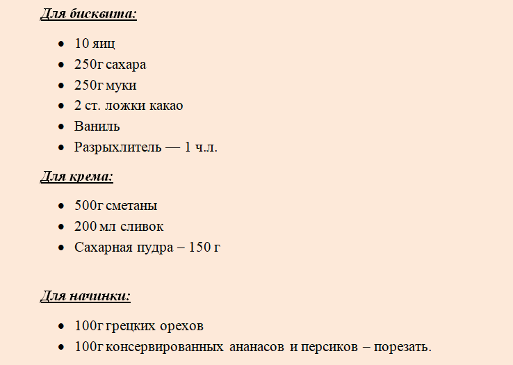Понадобятся такие продукты для торта