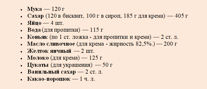 Понадобятся такие продукты для торта