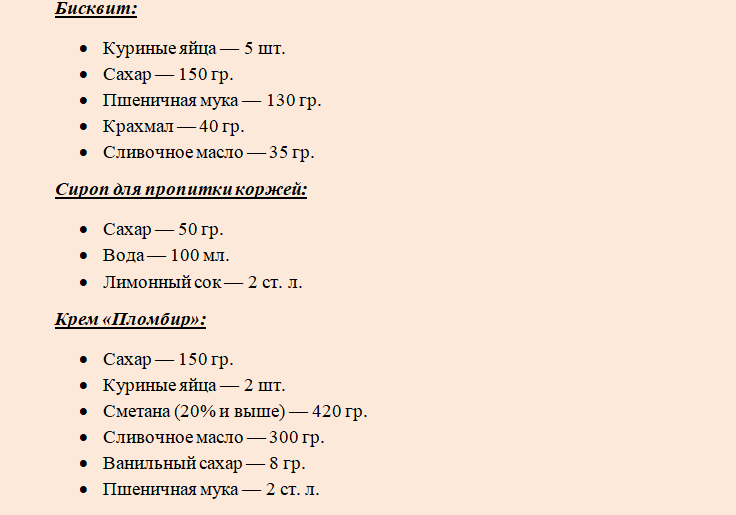 Понадобятся такие продукты для торта