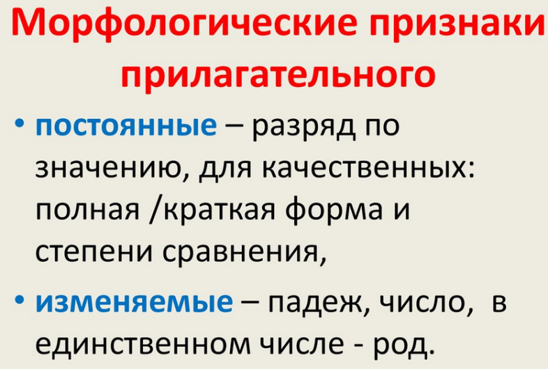 Морфологические признаки прилагательного