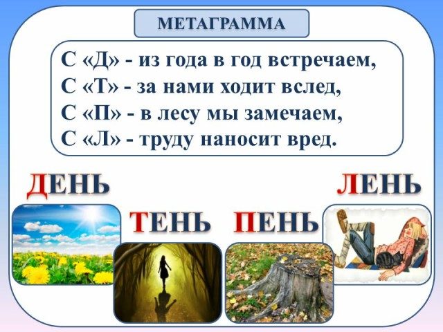 Метаграммы с перестановкой букв для школьных занятий