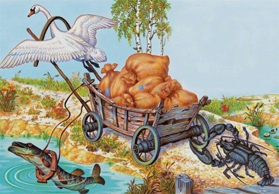 Переделанная басня "лебедь, рак и щука"