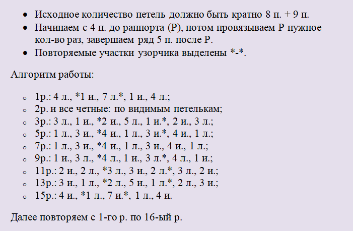 Описание вязки узора