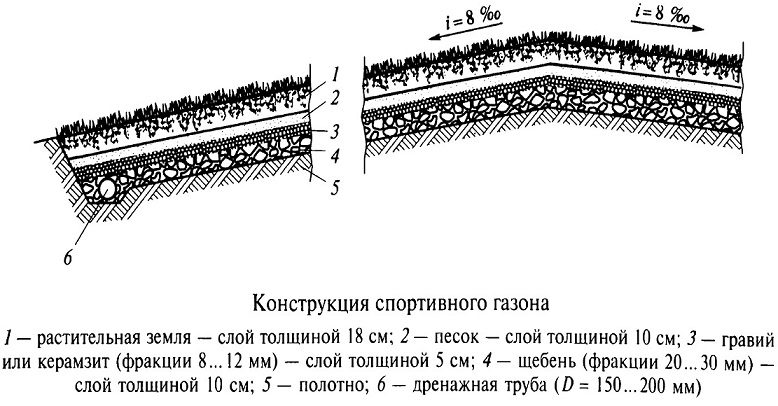 Конструкция спортивного газона