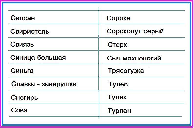 Птицы тундры - таблица