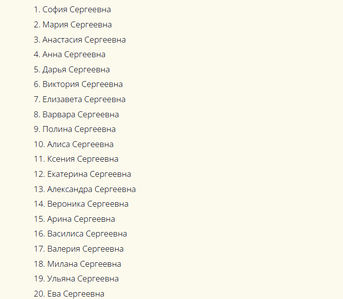 Красивые русские женские имена, созвучные к отчеству сергеевна