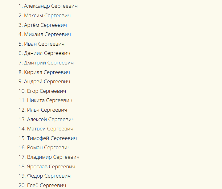 Имена для мальчиков к отчеству сергеевич